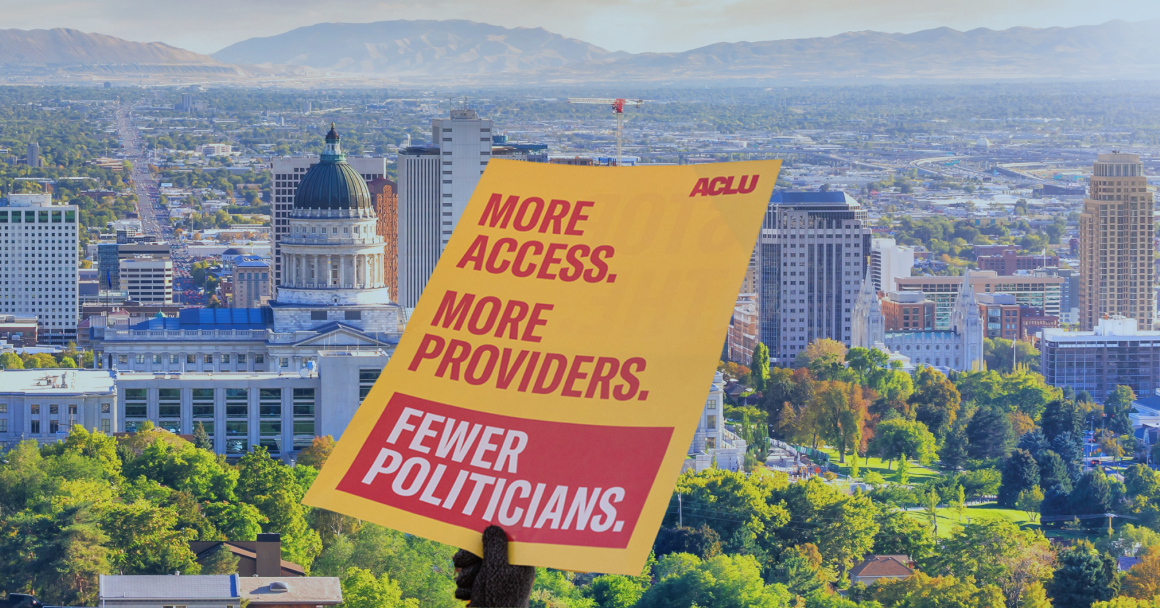 Abortion Care sign over Salt Lake City.