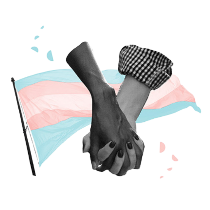 Graphic for ACLU of Utah showing two people holding hands with a transgender pride flag behind them.